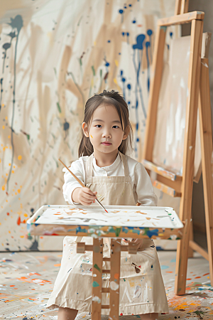 儿童绘画小画家美术摄影图