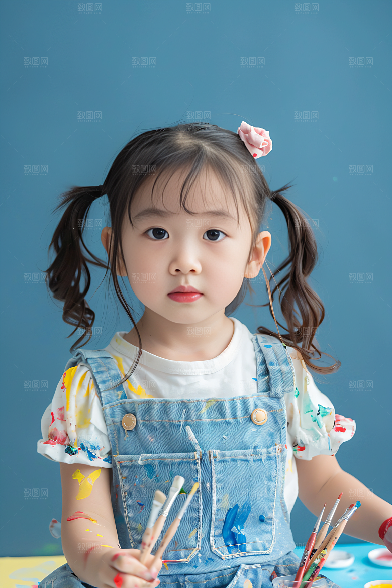 儿童绘画人物课程摄影图