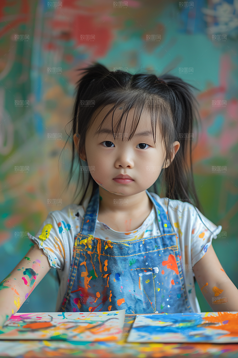 儿童绘画油画人物摄影图