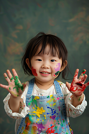 儿童绘画小画家颜料摄影图