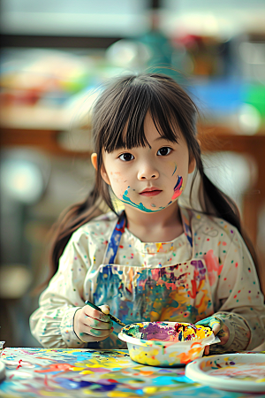 儿童绘画肖像颜料摄影图