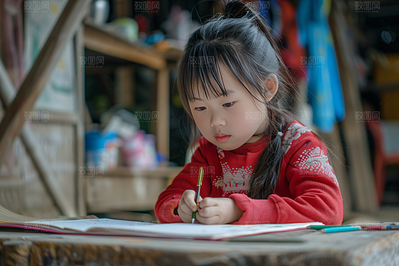 儿童绘画人物课程摄影图