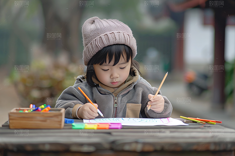 儿童绘画色彩美术摄影图