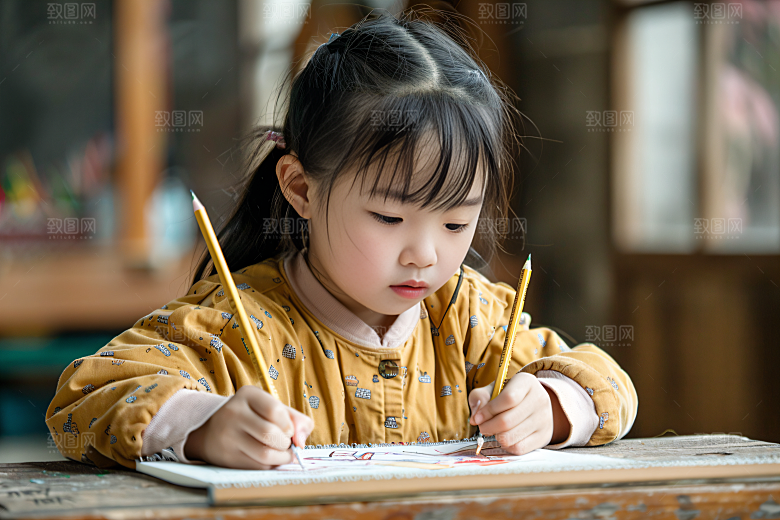 儿童绘画涂鸦肖像摄影图