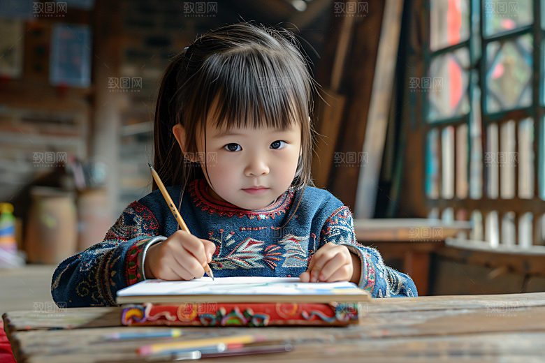 儿童绘画教学高清摄影图