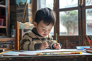 儿童绘画颜料人物摄影图