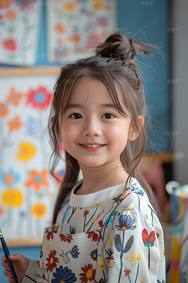 儿童绘画油画教学摄影图