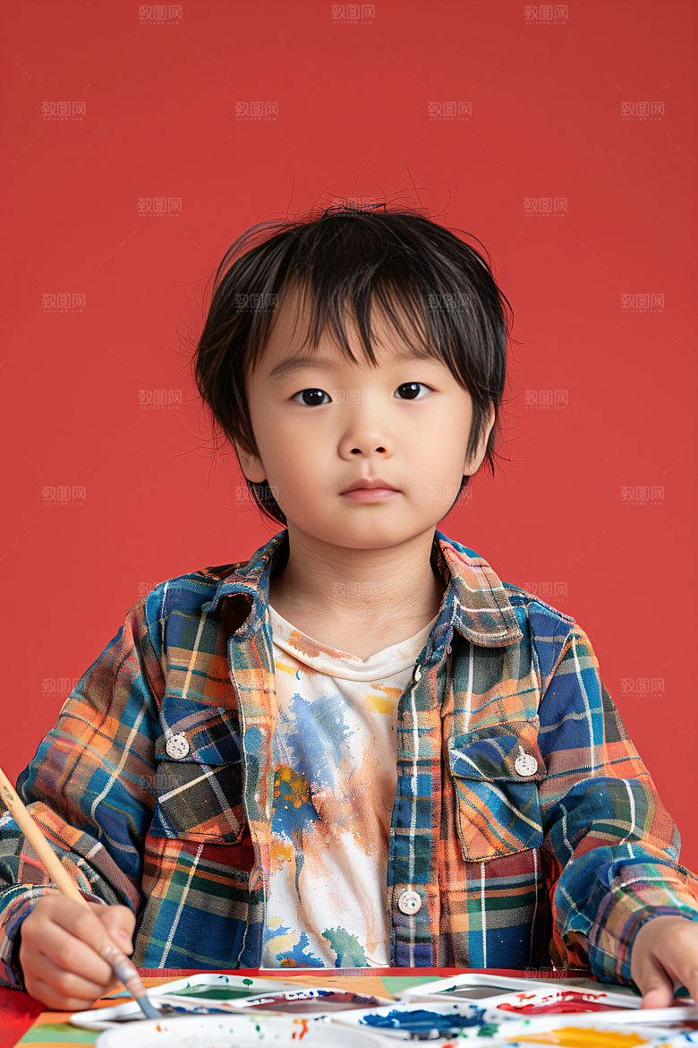 儿童绘画教育小画家摄影图