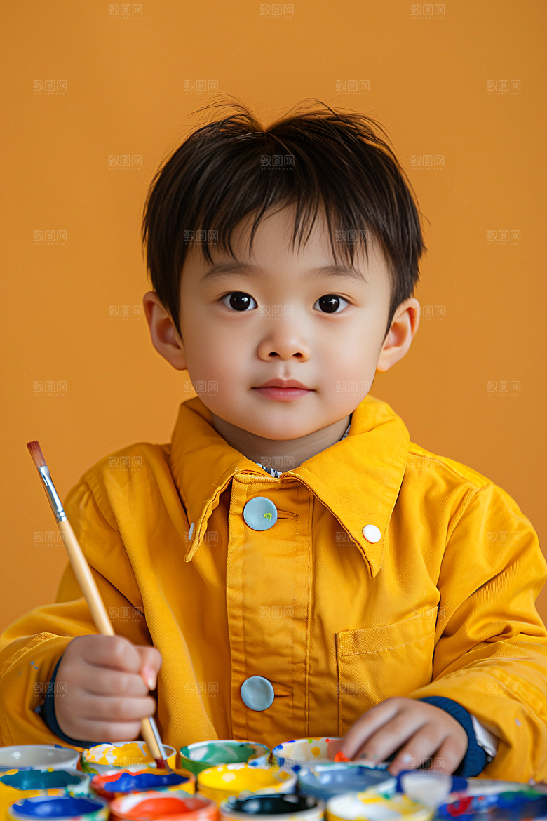 儿童绘画肖像小画家摄影图
