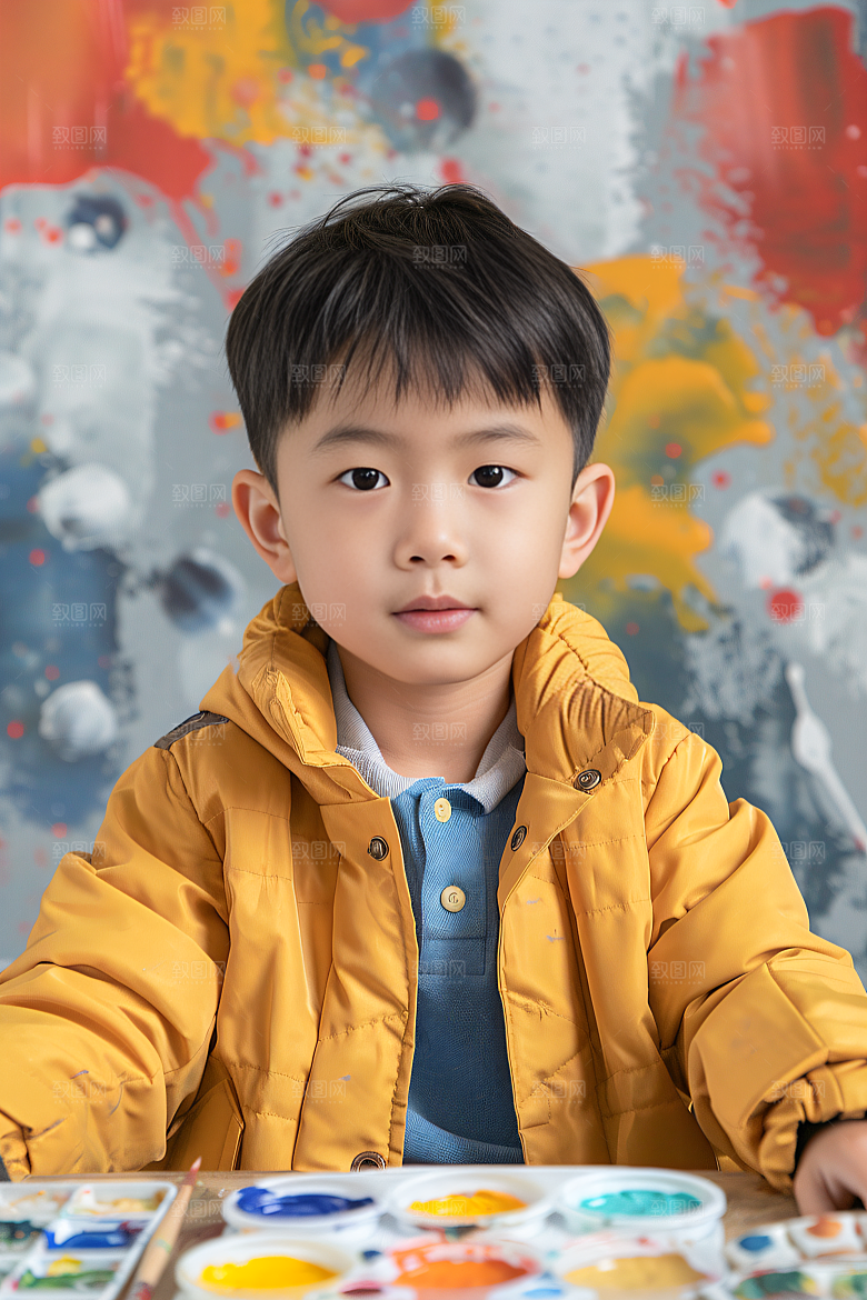 儿童绘画肖像油画摄影图