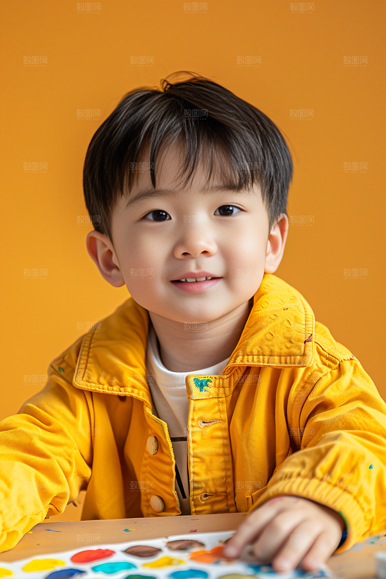 儿童绘画人物小画家摄影图