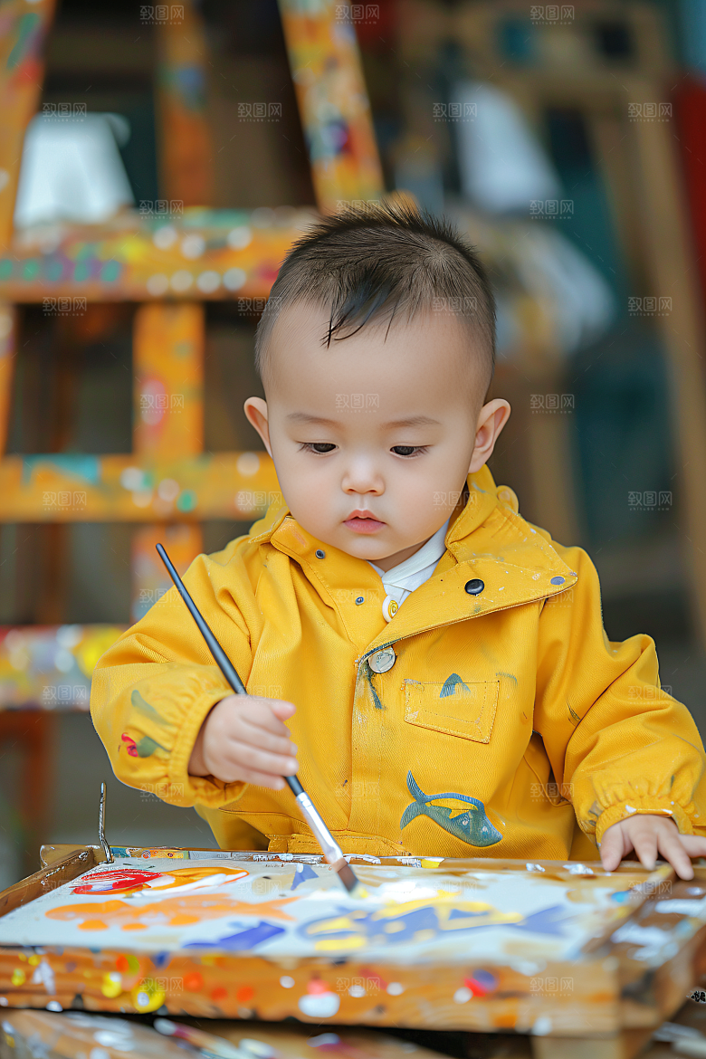 儿童绘画人物颜料摄影图