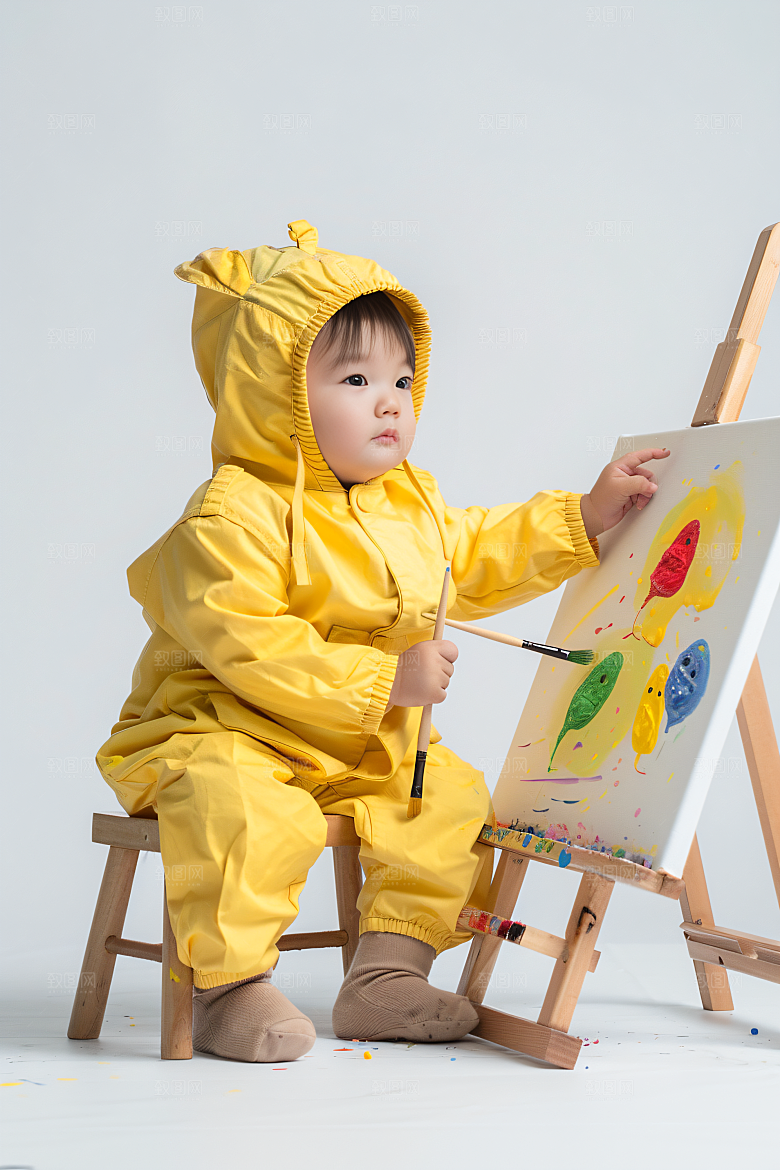 儿童绘画高清油画摄影图