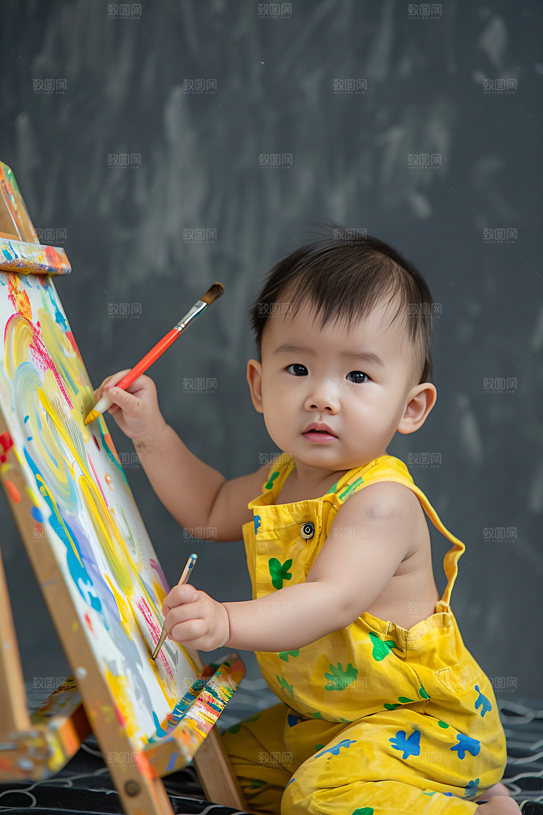 儿童绘画色彩人物摄影图