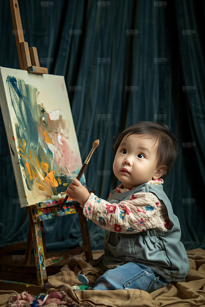 儿童绘画人物肖像摄影图