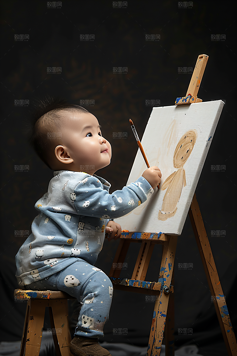 儿童绘画肖像人物摄影图