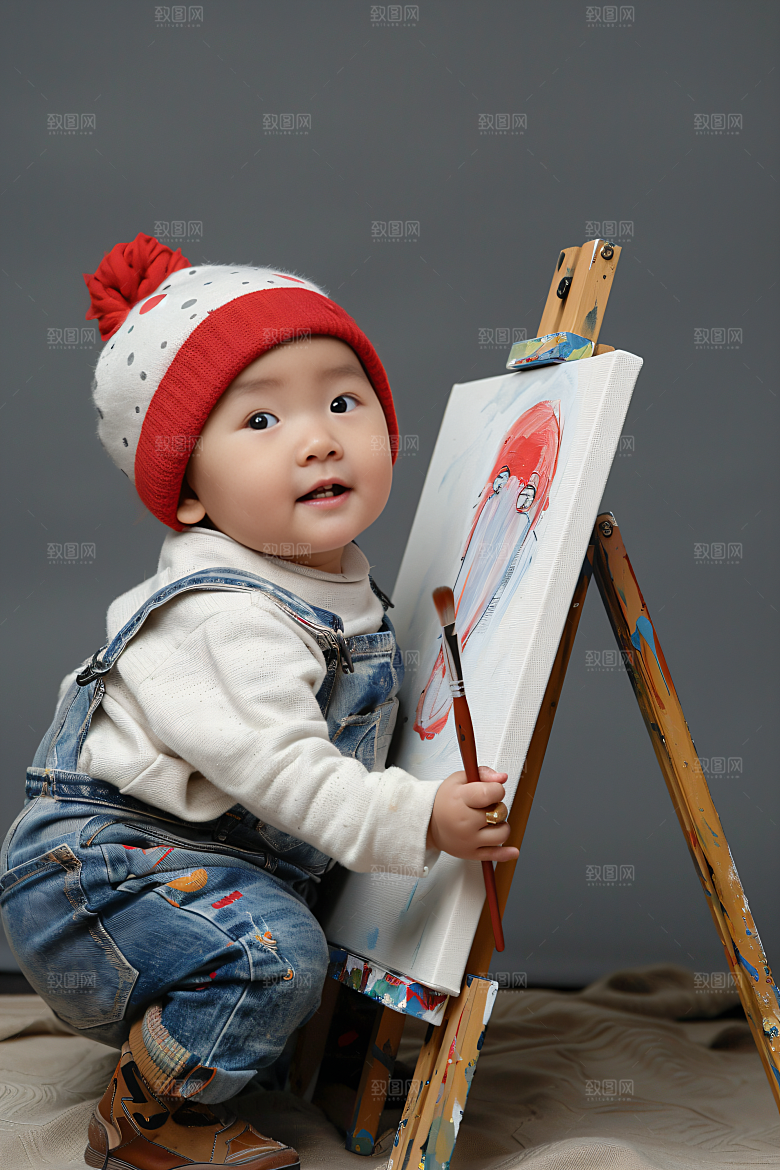 儿童绘画课堂肖像摄影图