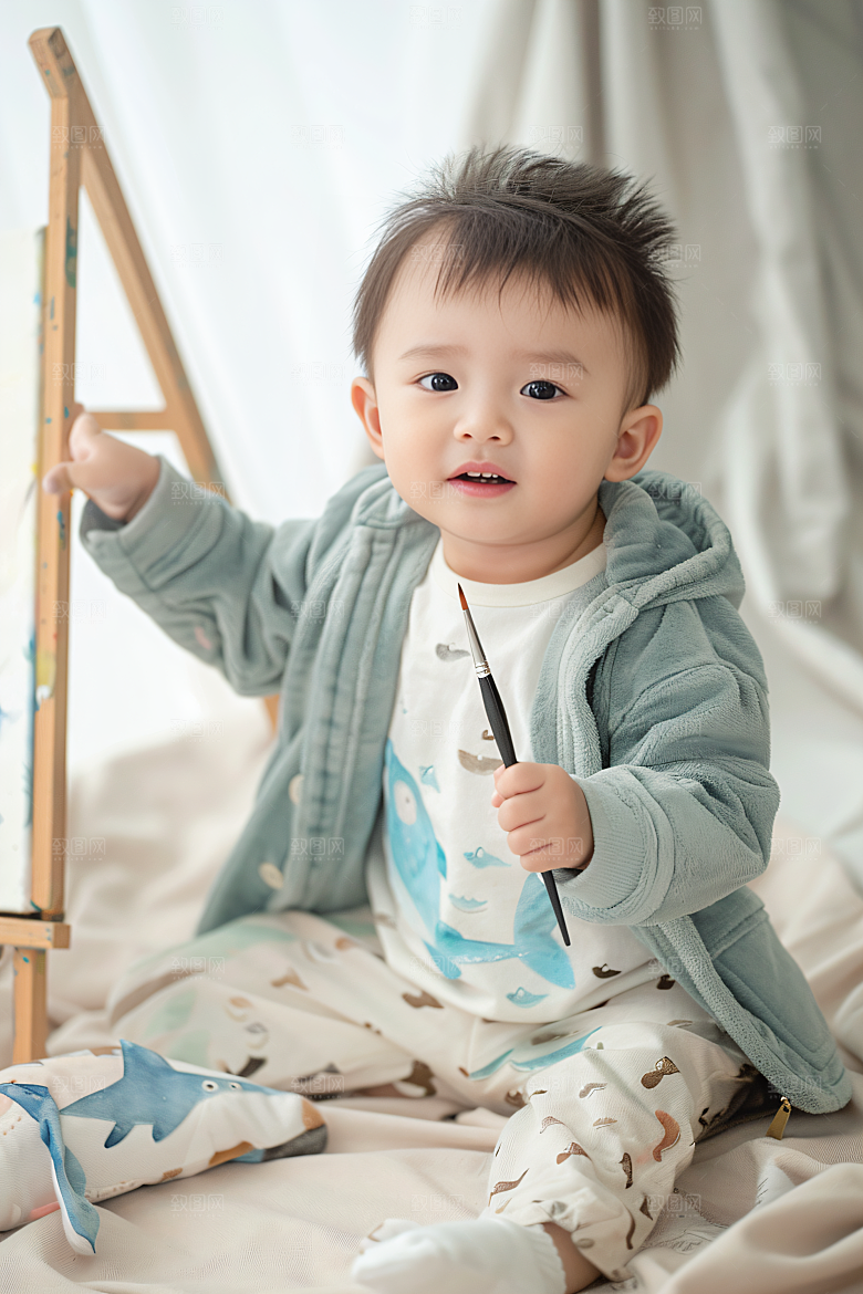 儿童绘画人物颜料摄影图