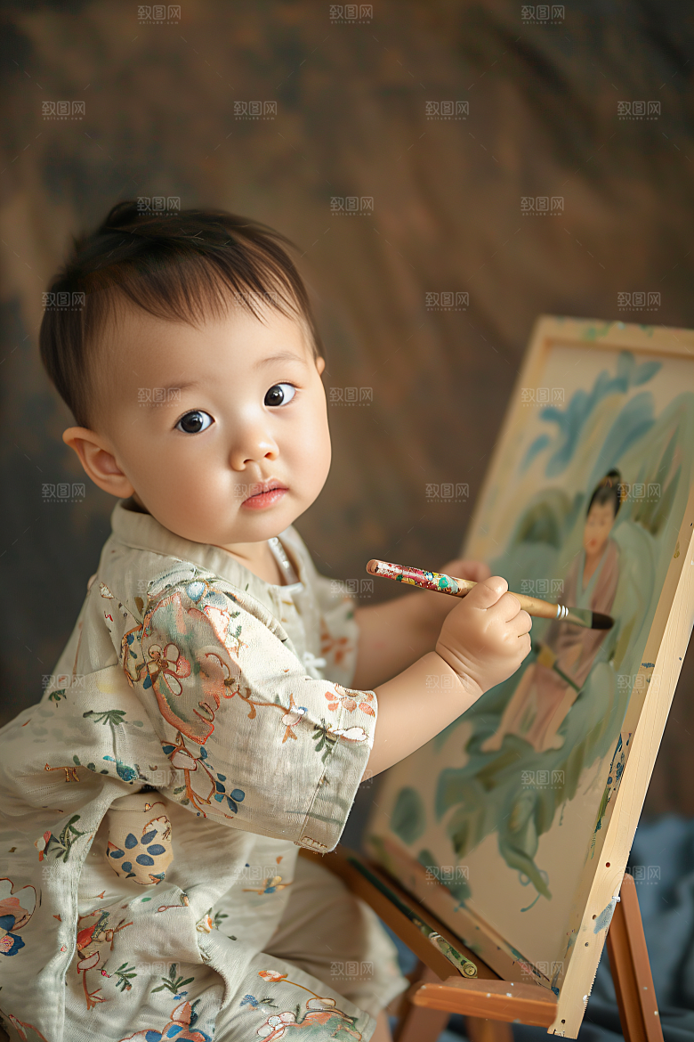 儿童绘画教育油画摄影图