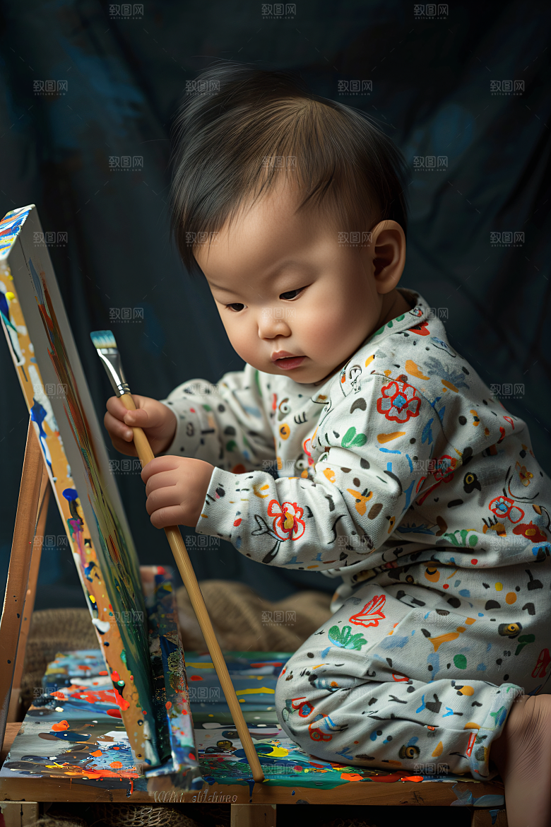 儿童绘画小画家人物摄影图