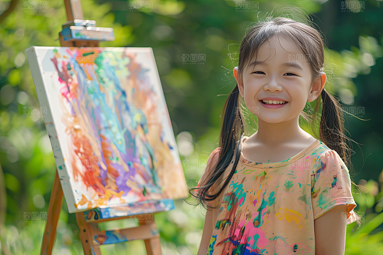 儿童绘画课堂美术摄影图