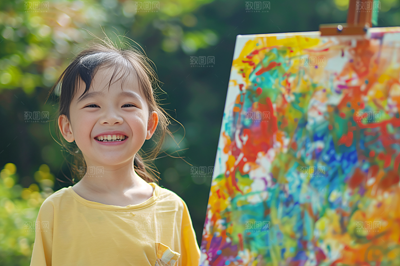儿童绘画颜料课程摄影图