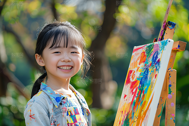 儿童绘画油画课程摄影图
