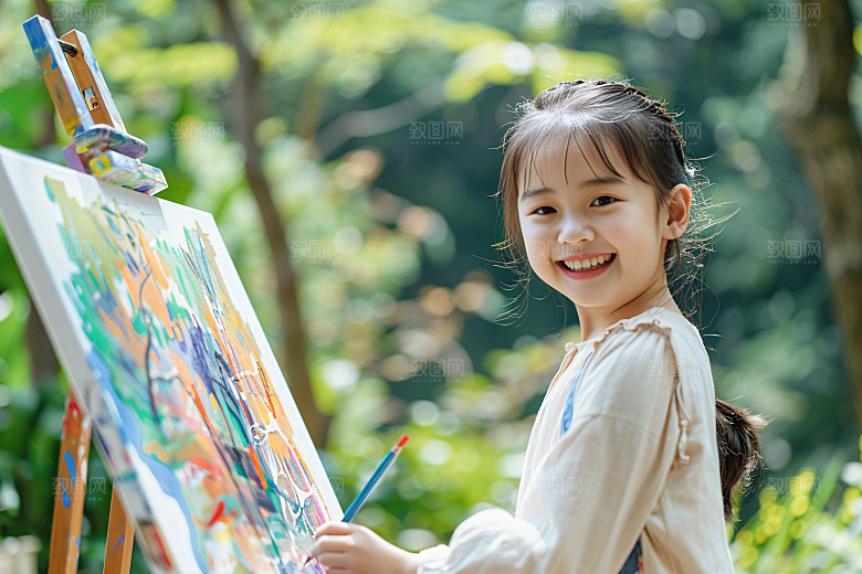 儿童绘画小画家油画摄影图