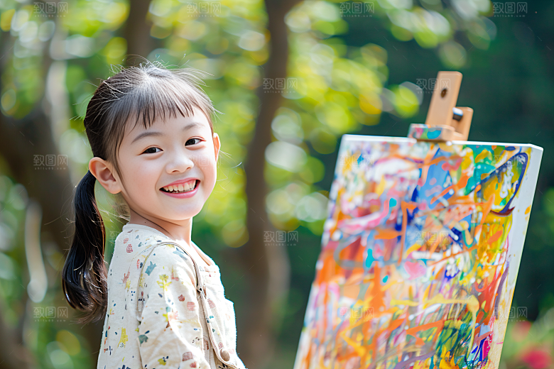 儿童绘画颜料油画摄影图