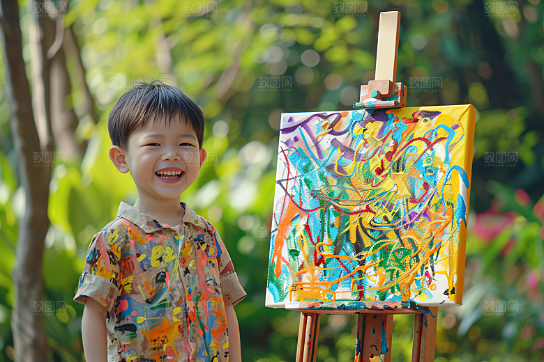儿童绘画人物小画家摄影图