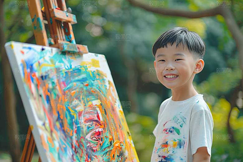 儿童绘画肖像色彩摄影图