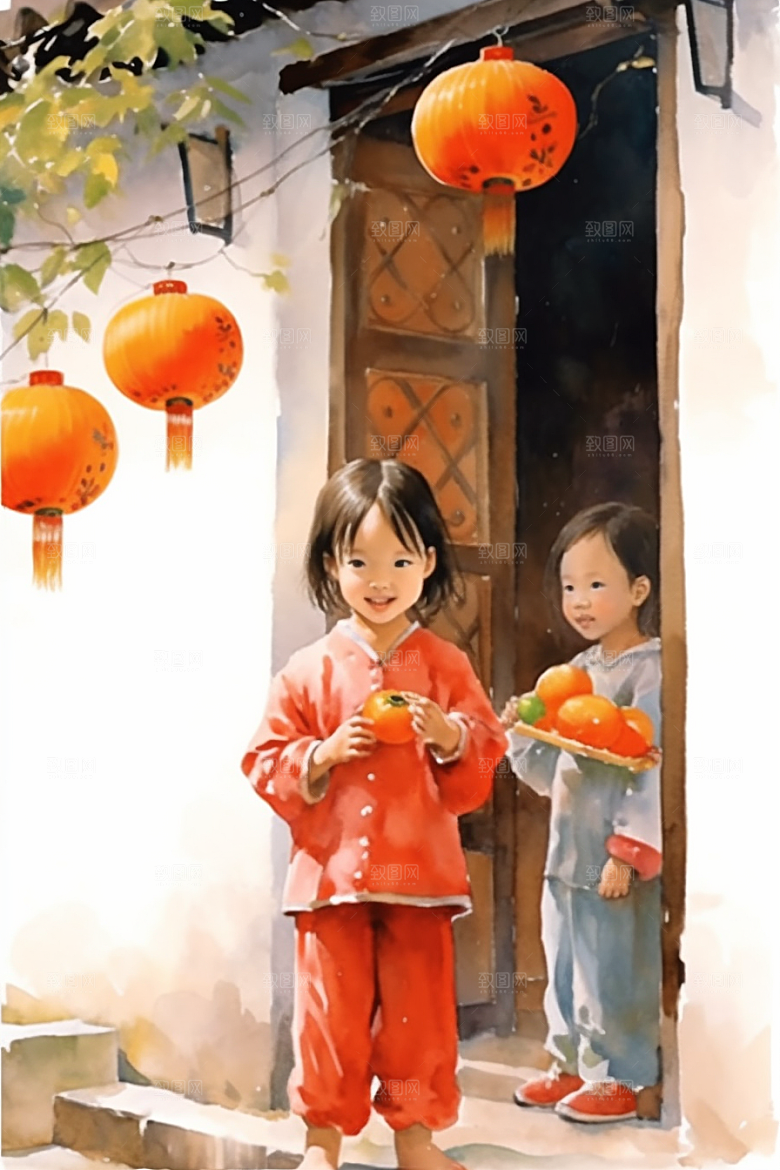 儿童水墨诗意国画插画