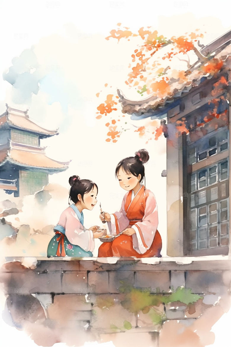 儿童水墨诗意传统文化插画