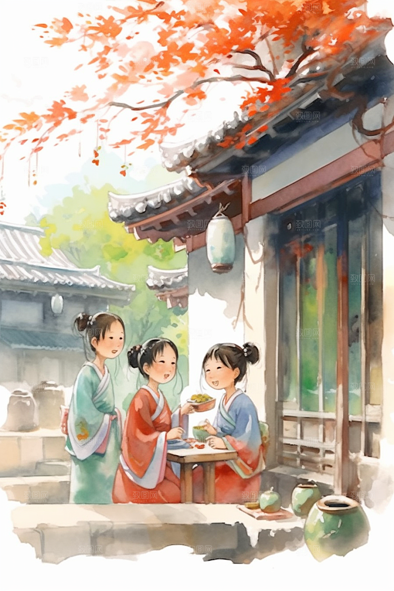 儿童水墨传统文化江南水乡插画
