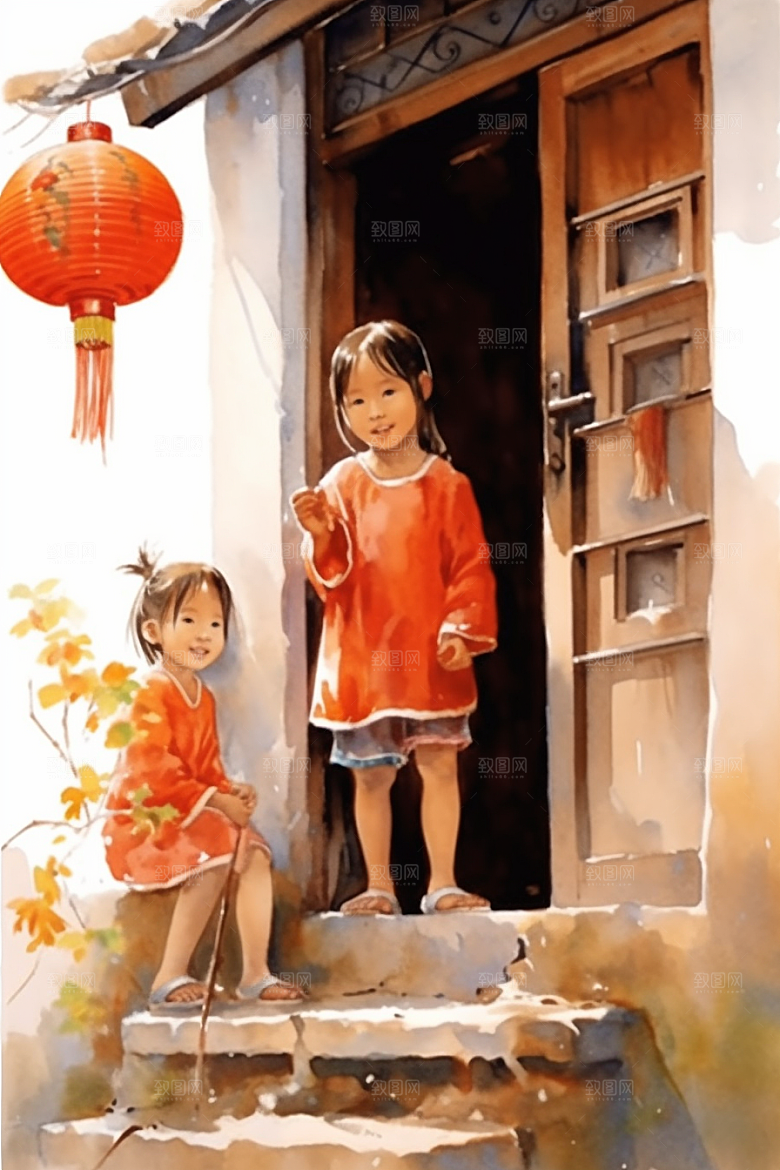儿童水墨传统文化诗意插画