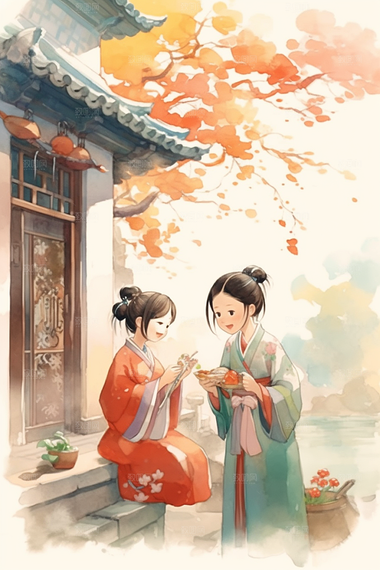 儿童水墨国画诗意插画