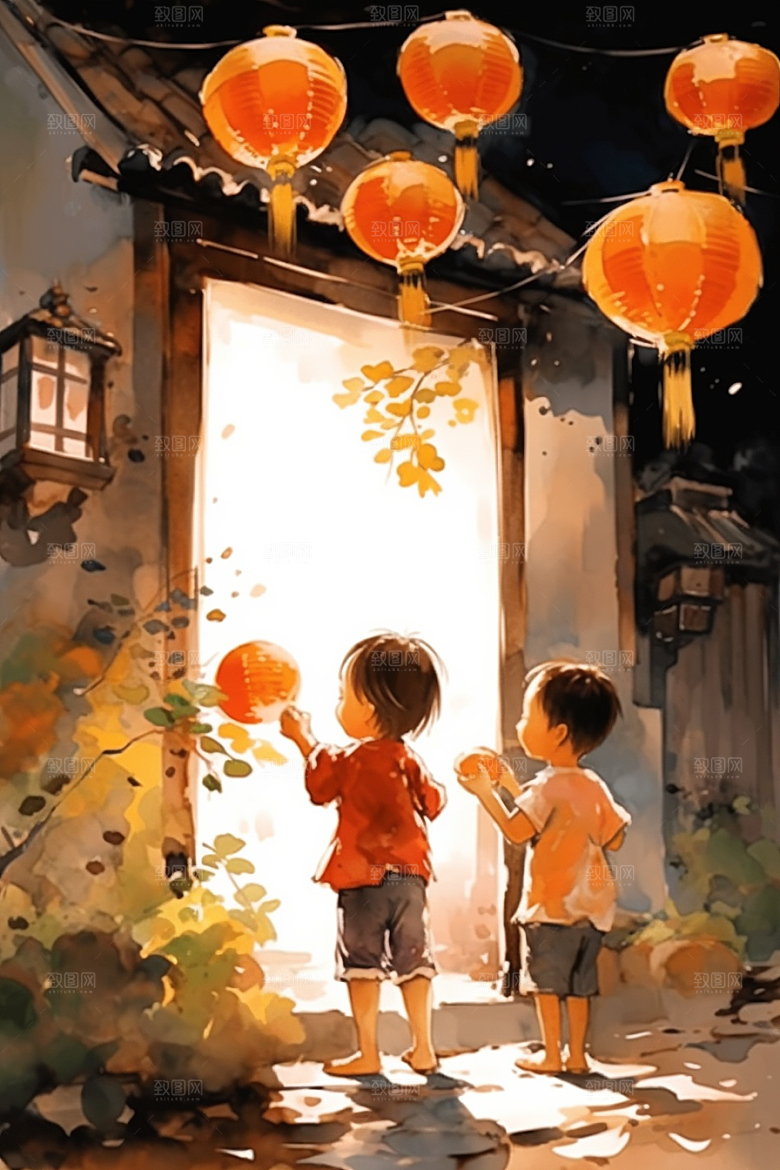 儿童水墨唯美中国风插画