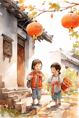 儿童水墨国画中国风插画