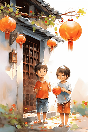 儿童水墨中国风诗意插画