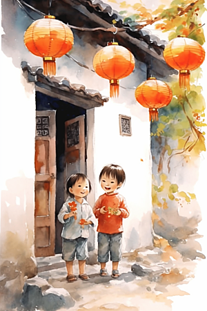 儿童水墨传统文化国画插画