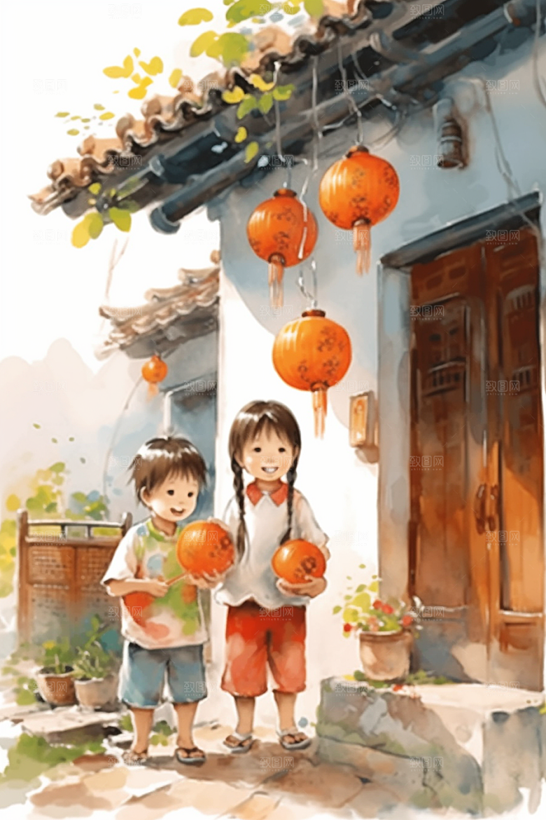 儿童水墨国画诗意插画