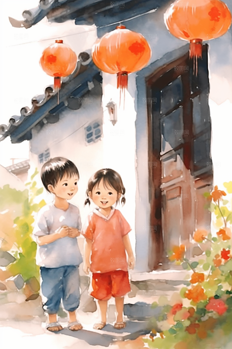 儿童水墨古风传统文化插画