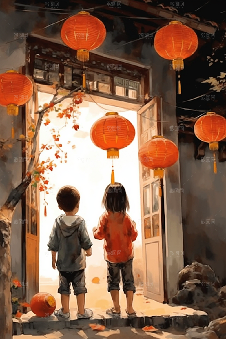 儿童水墨中国风唯美插画