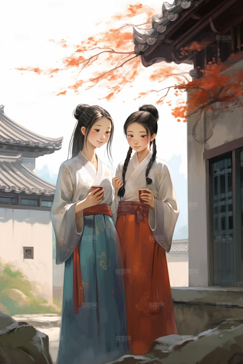 儿童水墨诗意中国风插画
