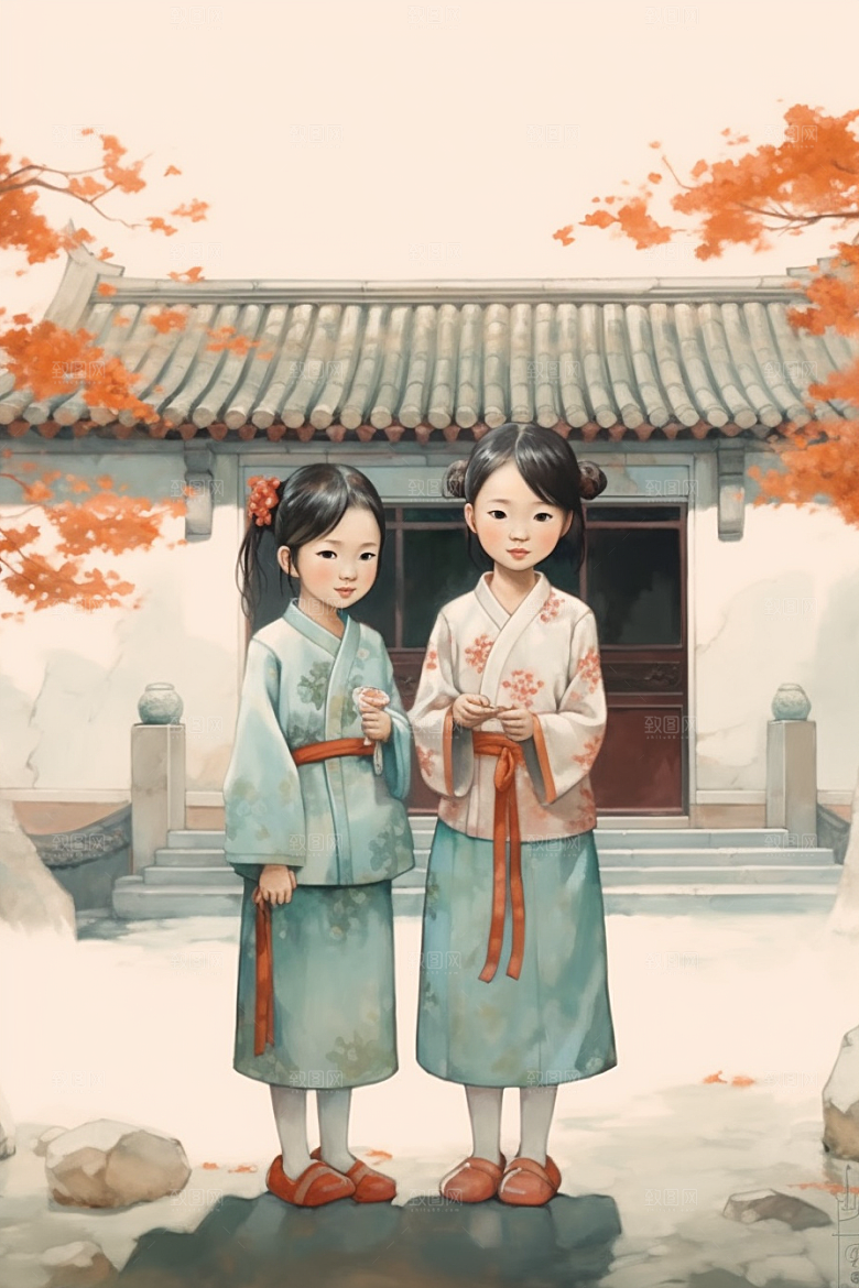 儿童水墨诗意国画插画