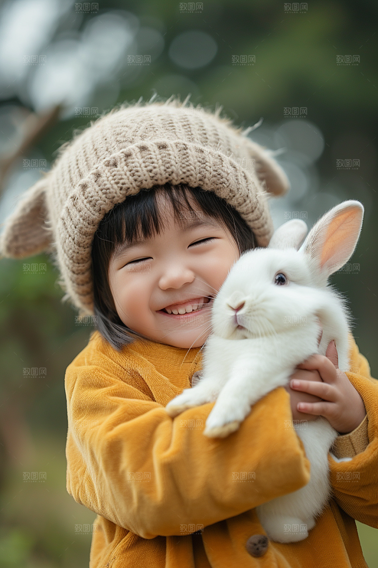 儿童和兔子生活清新摄影图