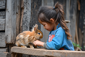 儿童和兔子可爱孩子摄影图