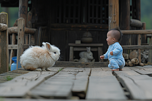 儿童和兔子可爱爱心摄影图