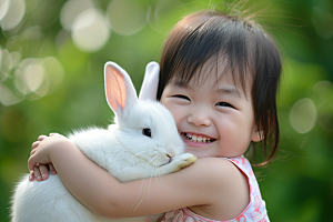 儿童和兔子自然高清摄影图