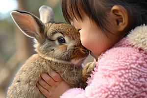 儿童和兔子生活爱心摄影图